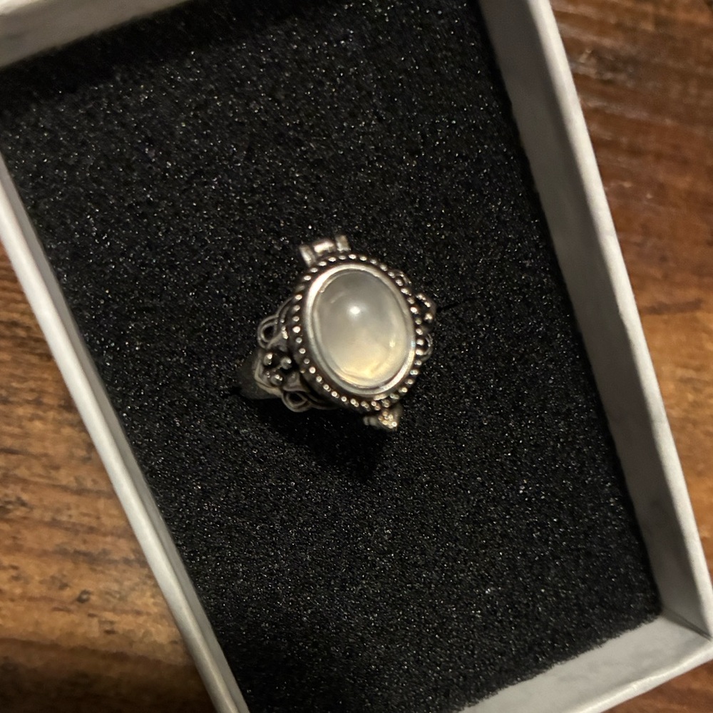 Moonstone Locket/Poison Ring- Adjustable Size